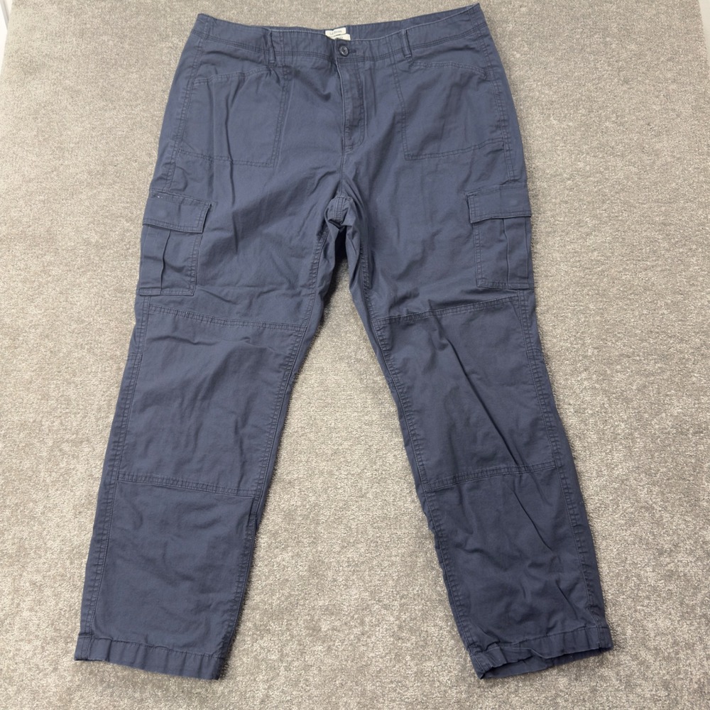 LL Bean Cargo Pants Womens 20 Navy Blue Plaid Lined Favorite Fit Cotton Spandex